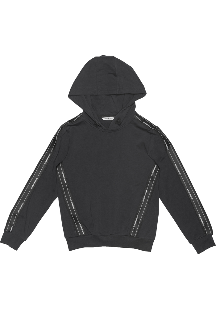 FLEECE WITH HOOD AND TAPE JAQUARD LOGO ON SLEEVES AND SIDES BLACK