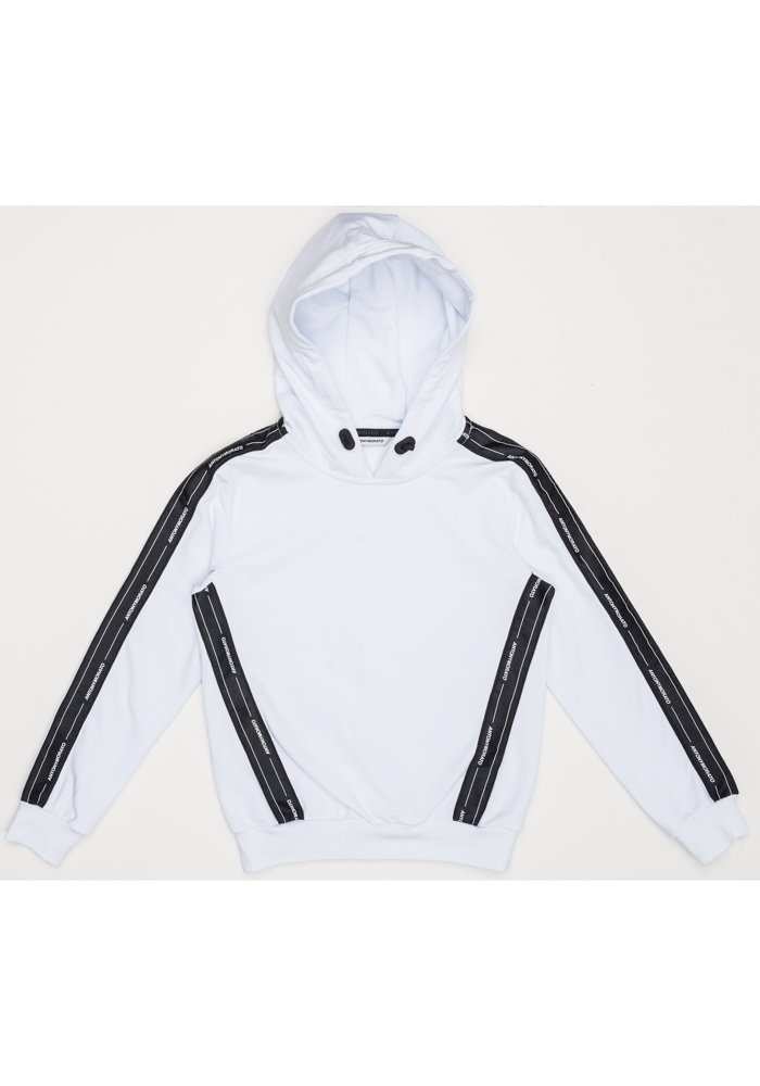 FLEECE WITH HOOD AND TAPE JAQUARD LOGO ON SLEEVES AND SIDES WHITE