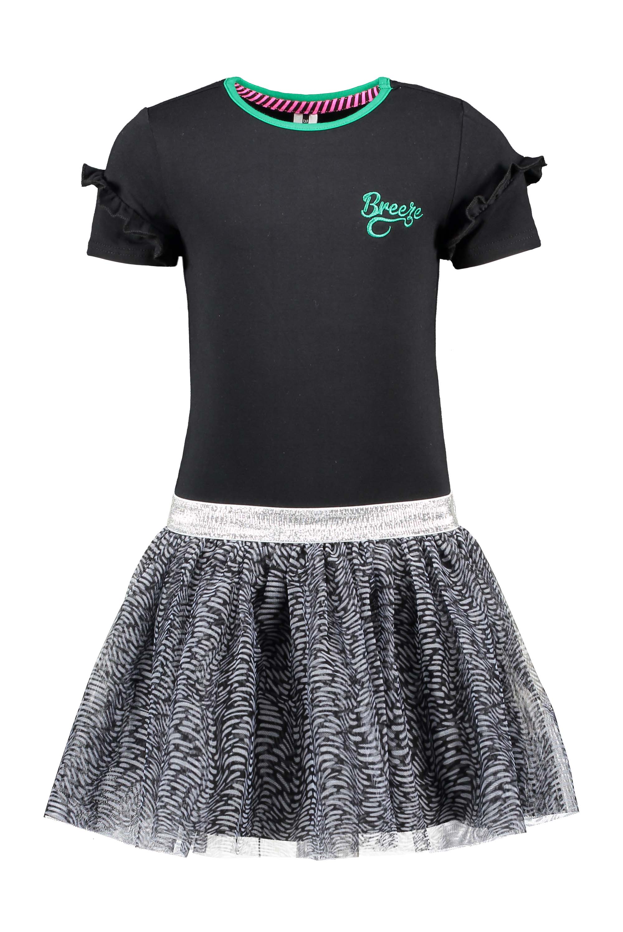 Girls dress with embroidery / plisse mesh skirt part