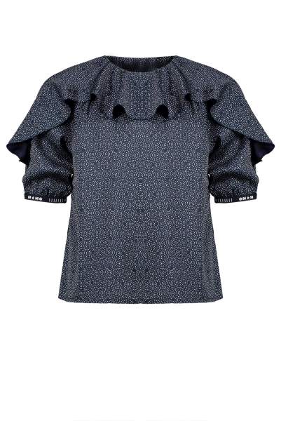Tila 3/4 sleeved top with frill detail along neck and sleeves in satin AOP dots