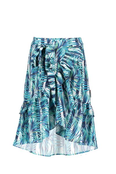 Girls tropical palm woven maxi skirt with ruffle detail